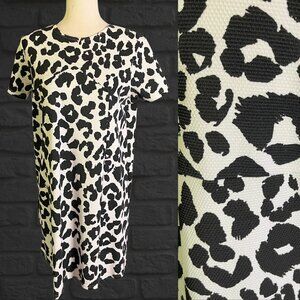 ASOS Sz 8 Black White Animal Print Short Sleeve Shift Swing Dress Crewneck